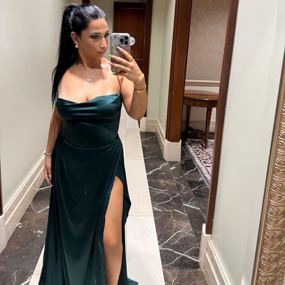 Waterfall Satin Gown Dark Green 1 main image 0